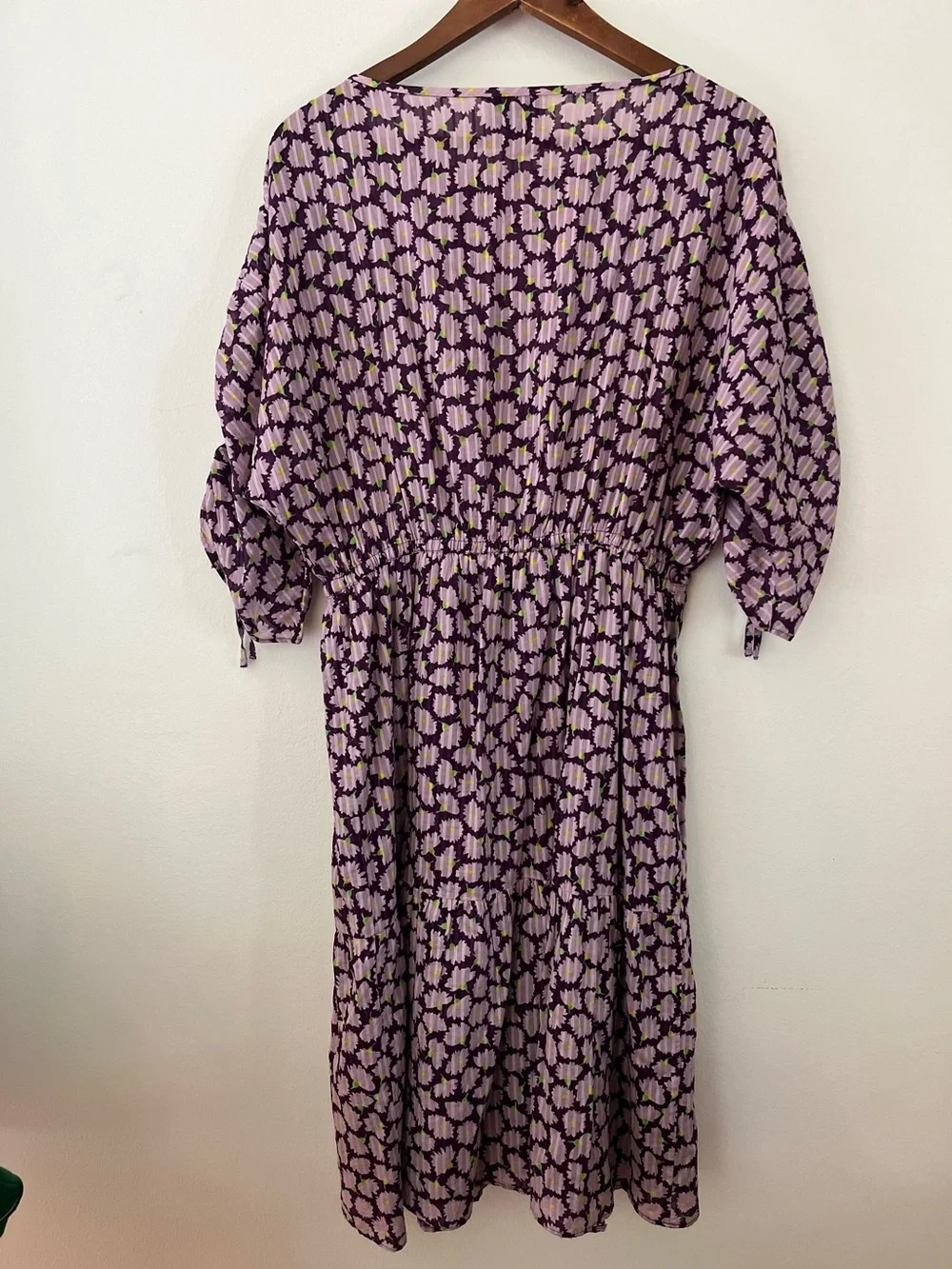 Kate Spade Sunny Bloom Pleated Midi Dress Cotton Purple Floral Womens Size Large